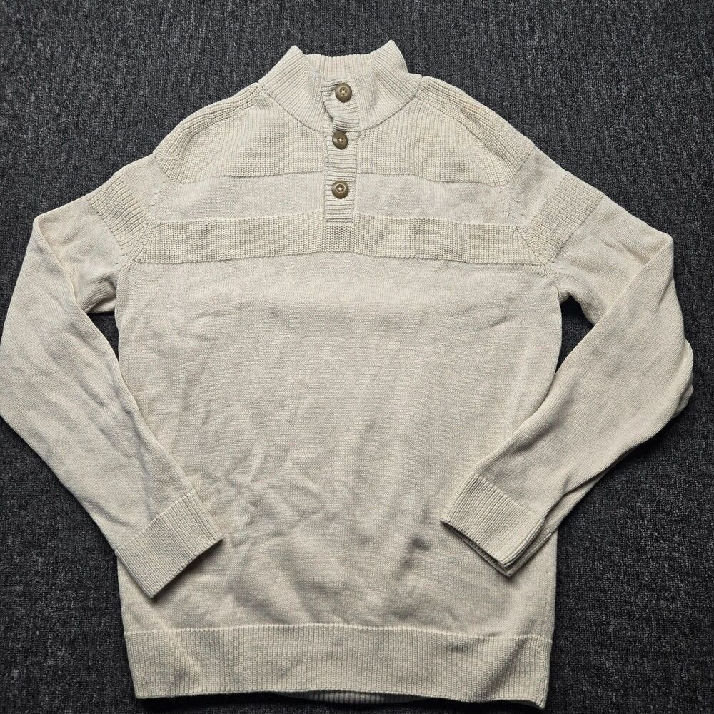 American Rag Men’s L Beige Cream Cotton Knit Sweater 1/4 Button Pullover